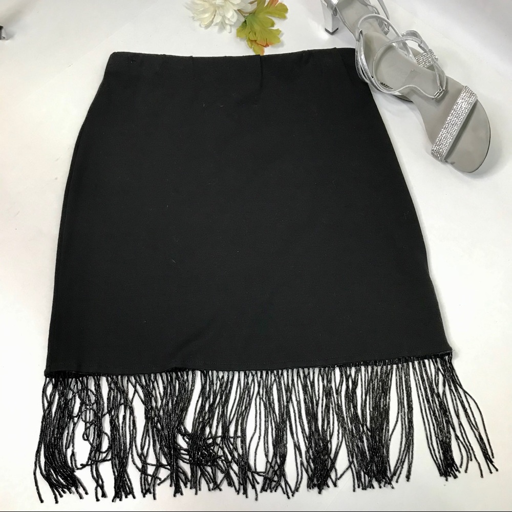 SAM Flapper Style Beaded Tassel Black Skirt Medium